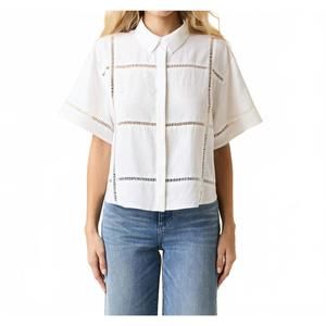 NEW LE JEAN linen button down eyelet shirt in white